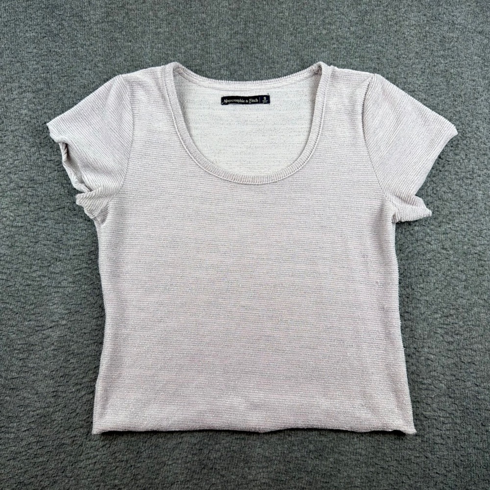 Abercrombie & Fitch Knit Top Women's Small Pink Metallic Scoop Neck Short Sleeve